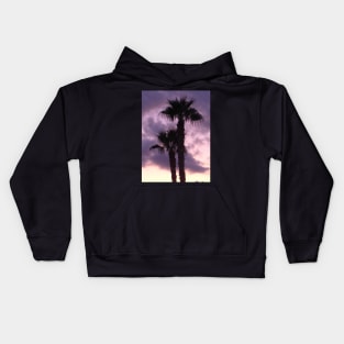 Palm Trees with violet sunset Kids Hoodie